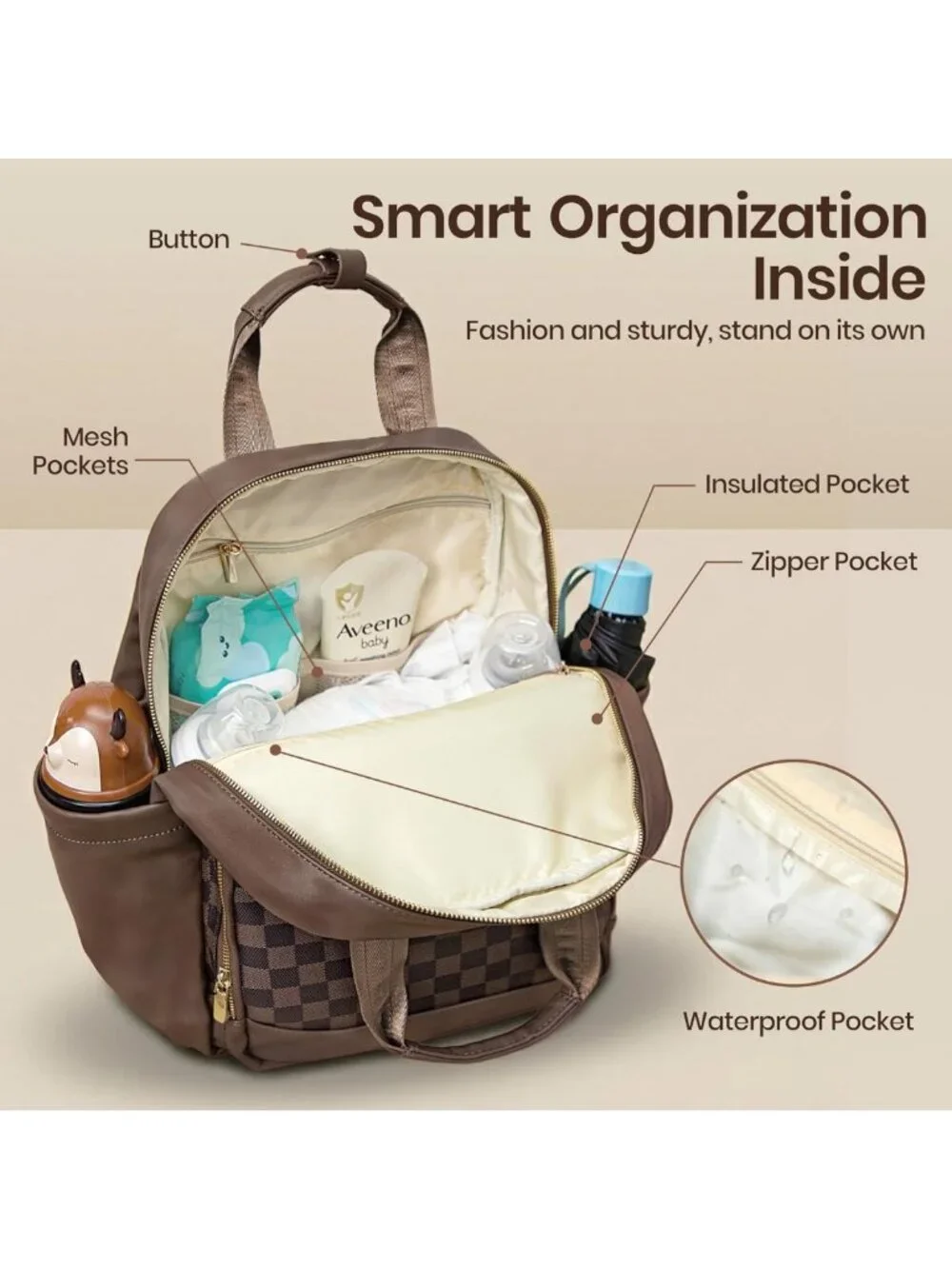 Stylish Checkered Baby Diaper Backpack with Changing Pad - Travel & Daycare